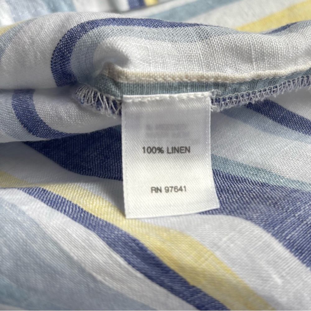 J Jill Love Linen Blue White Yellow Stripe 100% Linen Button Down Long Sleeve 3X - Picture 7 of 10